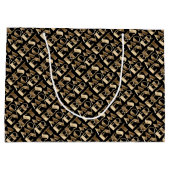 タイポグラフィ最高のママエバーパターンブラックと金ゴールド ラージペーパーバッグ (裏面)