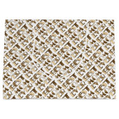 タイポグラフィ最高のママエバーパターン金ゴールドと白 ラージペーパーバッグ (正面)