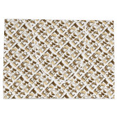 タイポグラフィ最高のママエバーパターン金ゴールドと白 ラージペーパーバッグ (裏面)