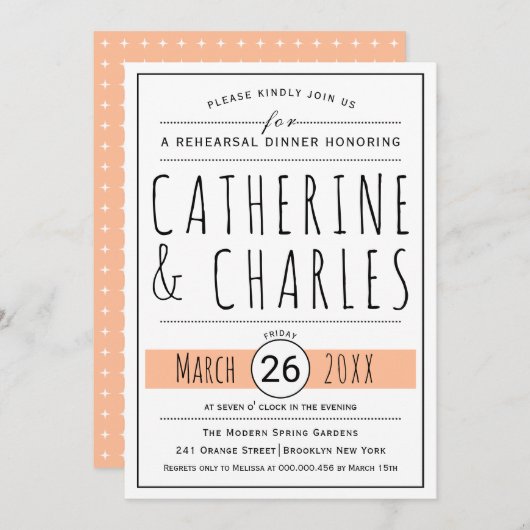 タイポグラフィ桃結婚のリハーサル 招待状 (正面/裏面)