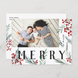 タイポグラフィ植物写真メリー シーズンポストカード