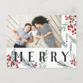 タイポグラフィ植物写真メリー シーズンポストカード (正面)