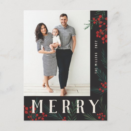 タイポグラフィ植物写真メリー シーズンポストカード (正面)