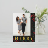 タイポグラフィ植物写真メリー 箔シーズンポストカード (立ち正面)