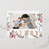 タイポグラフィ植物写真メリー 箔シーズンポストカード (正面/裏面)