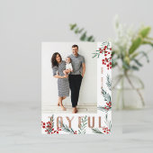 タイポグラフィ植物写真喜び 箔シーズンポストカード (立ち正面)