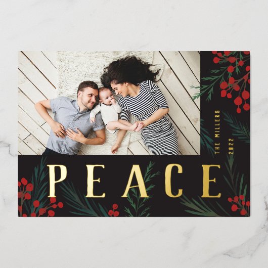 タイポグラフィ植物写真平和 箔シーズンカード (正面)