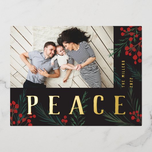 タイポグラフィ植物写真平和 箔シーズンポストカード (正面)