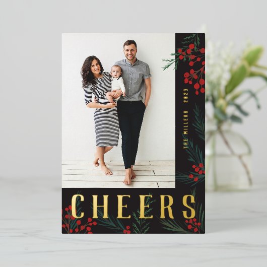 タイポグラフィ植物写真応援 箔シーズンカード (立ち正面)