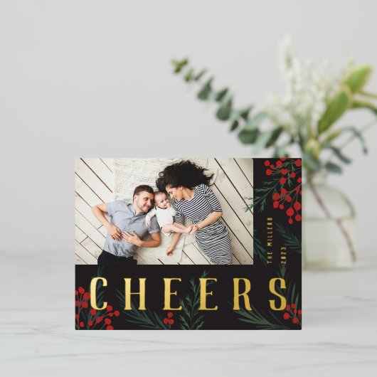 タイポグラフィ植物写真応援 箔シーズンポストカード (立ち正面)