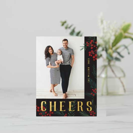 タイポグラフィ植物写真応援 箔シーズンポストカード (立ち正面)