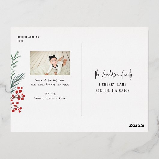 タイポグラフィ植物学2フォトコラージュ平和 箔シーズンポストカード (裏面)