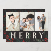 タイポグラフィ植物学3フォトコラージュメリー シーズンカード (正面/裏面)