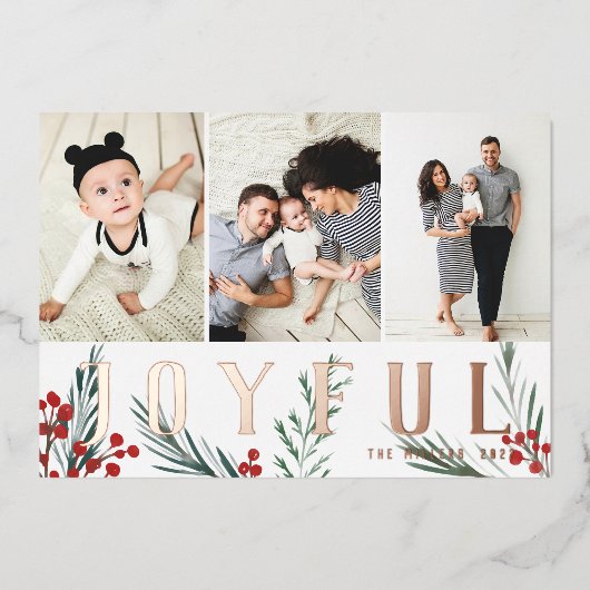 タイポグラフィ植物学3フォトコラージュ喜び 箔シーズンカード (正面)