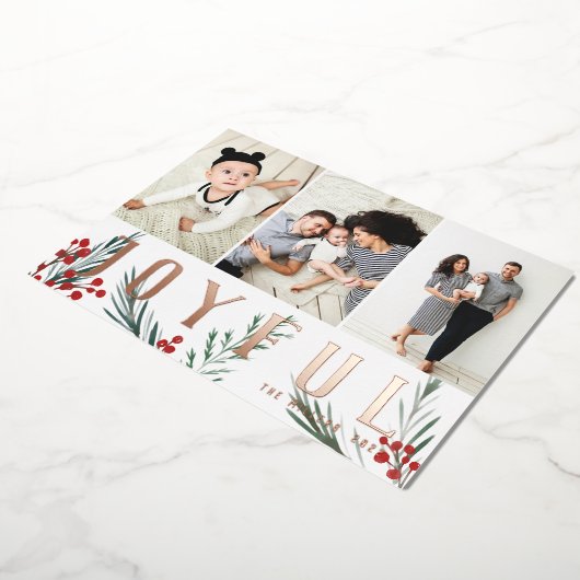 タイポグラフィ植物学3フォトコラージュ喜び 箔シーズンカード (回転した状態)