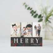 タイポグラフィ植物学3枚の写真メリー シーズンポストカード (スタンド正面)