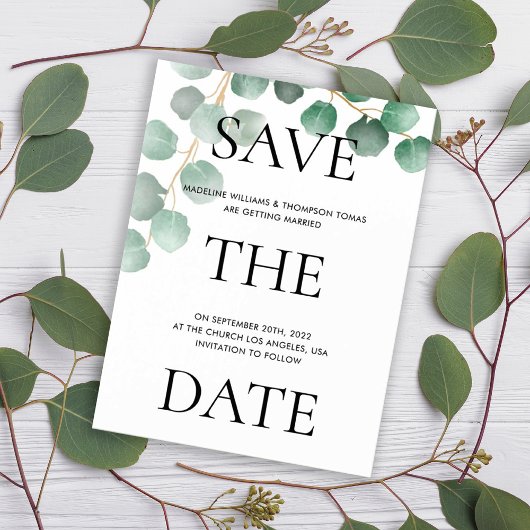 タイポグラフィ水の色葉の結婚式の日付を保存 マグネット招待状