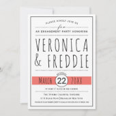 タイポグラフィ生サンゴ結婚婚約パーティ 招待状 (正面)