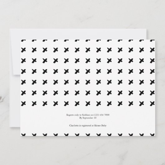 タイポグラフィ白黒オ赤ちゃんシャワーハートキス 招待状 (裏面)