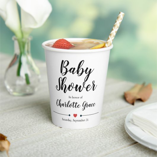 タイポグラフィ白黒ベビーシャワーハート 紙コップ (インサイチュ)