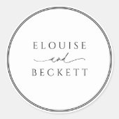 タイポグラフィ白黒ラウンド結婚ステッカー ラウンドシール (正面)