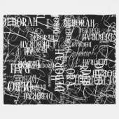 タイポグラフィ白黒名パターン フリースブランケット (正面(横))