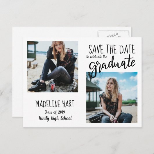 タイポグラフィ科 | 写真の日付を保モダン存 案内ポストカード (正面/裏面)