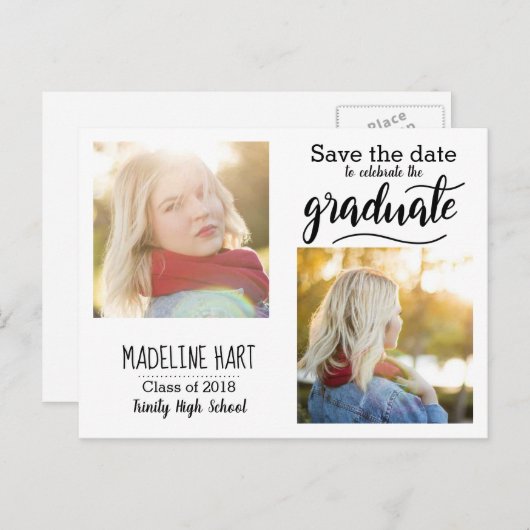 タイポグラフィ科 | 日付2枚の写真を保存 案内ポストカード (正面/裏面)