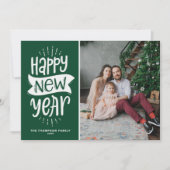 タイポグラフィ素朴グリーンハッピーニューイヤー写真 シーズンカード (正面)