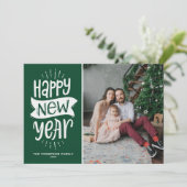 タイポグラフィ素朴グリーンハッピーニューイヤー写真 シーズンカード (スタンド正面)