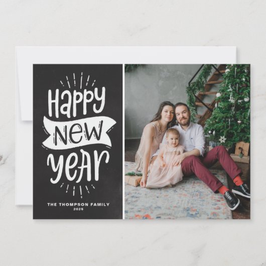 タイポグラフィ素朴シャルボードハッピーニューイヤー写真 シーズンカード (正面)