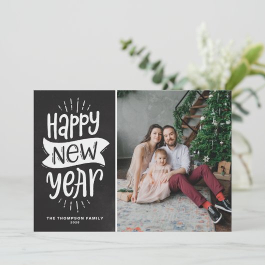 タイポグラフィ素朴シャルボードハッピーニューイヤー写真 シーズンカード (スタンド正面)