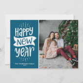 タイポグラフィ素朴ブルーハッピーニューイヤー写真 シーズンカード (正面)