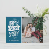 タイポグラフィ素朴ブルーハッピーニューイヤー写真 シーズンカード (スタンド正面)