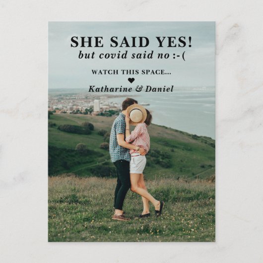 タイポグラフィ結婚の延期期間 案内ポストカード (正面)