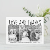 タイポグラフィ結婚の感謝3枚の写真コラージュ サンキューカード (スタンド正面)