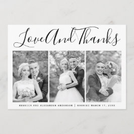 タイポグラフィ結婚の感謝3枚の写真コラージュ サンキューカード