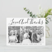 タイポグラフィ結婚の感謝3枚の写真コラージュ サンキューカード (スタンド正面)