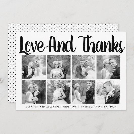 タイポグラフィ結婚の感謝8枚のコラージュ サンキューカード (正面/裏面)