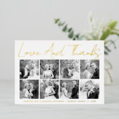 タイポグラフィ結婚の感謝8枚のコラージュ 箔シーズンカード (立ち正面)