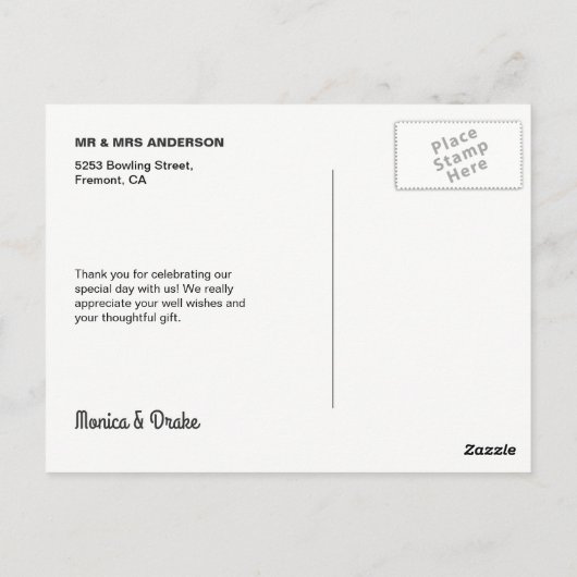 タイポグラフィ結婚オーバーレイのカップル写真ありがとう ポストカード (裏面)