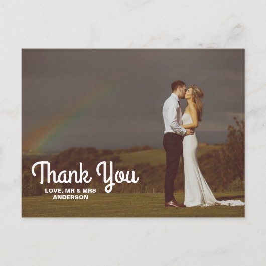 タイポグラフィ結婚オーバーレイのカップル写真ありがとう ポストカード (正面)