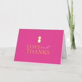 タイポグラフィ結婚サンキューカード鮮やかピンク 箔グリーティングカード (正面)