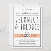 タイポグラフィ結婚ピーチ婚約パーティ 招待状 (正面)