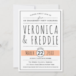 タイポグラフィ結婚ピーチ婚約パーティ 招待状