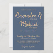 タイポグラフィ脚本ネイビーモダン結婚銅 招待状 (正面)