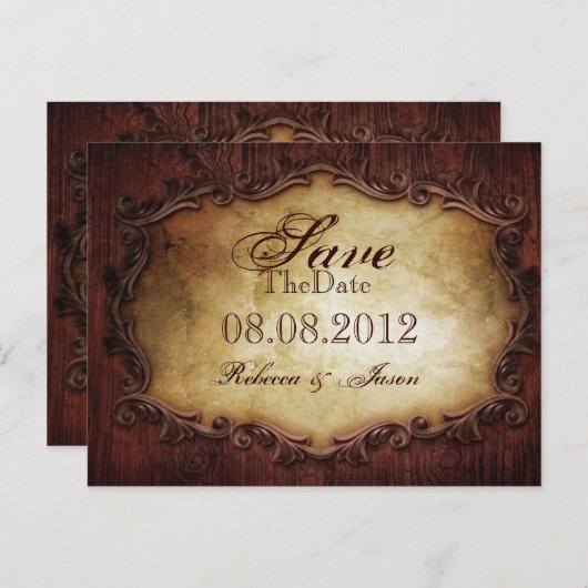 タイポグラフィ西部の田舎の結婚式の日付を保存 案内ポストカード (正面/裏面)
