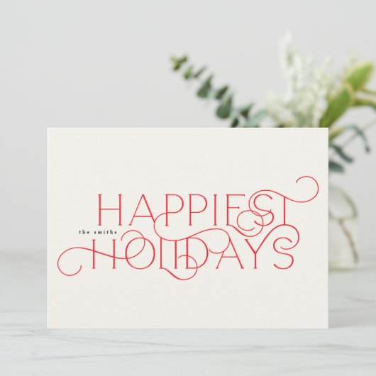 タイポグラフィ赤エレガント一伝統的枚ハッピー シーズンカード (スタンド正面)