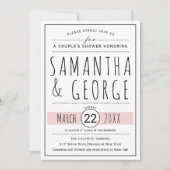 タイポグラフィ赤面結婚ピンクのカップルのシャワー 招待状 (正面)