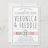 タイポグラフィ赤面結婚ピンク婚約パーティ 招待状 (正面)